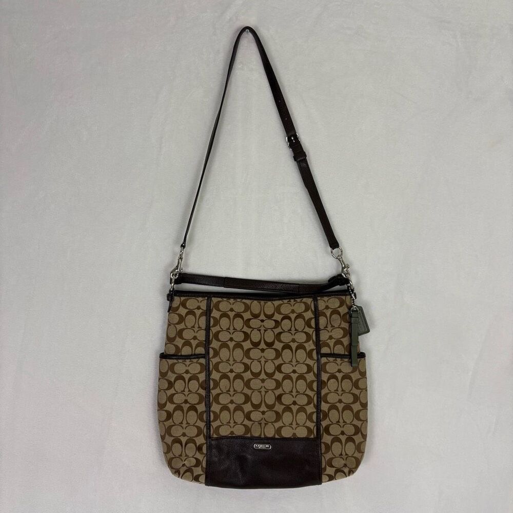 Coach Brown Monogram Leather Large Crossbody/Shoulder Purse‎